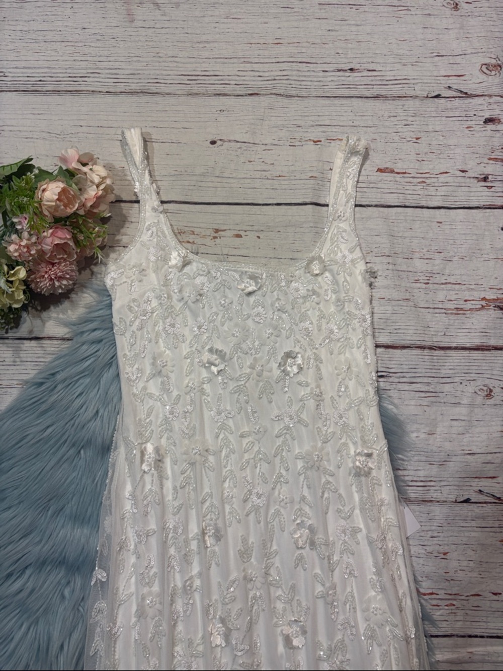 NWT Lulus Extraordinary Glamour White 3D Floral Beaded Backless Maxi Dress - Picture 7 of 11